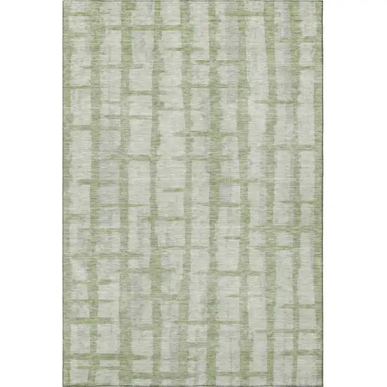 Artichoke Green And Beige Striped Washable Area Rug With UV Protection Photo 4