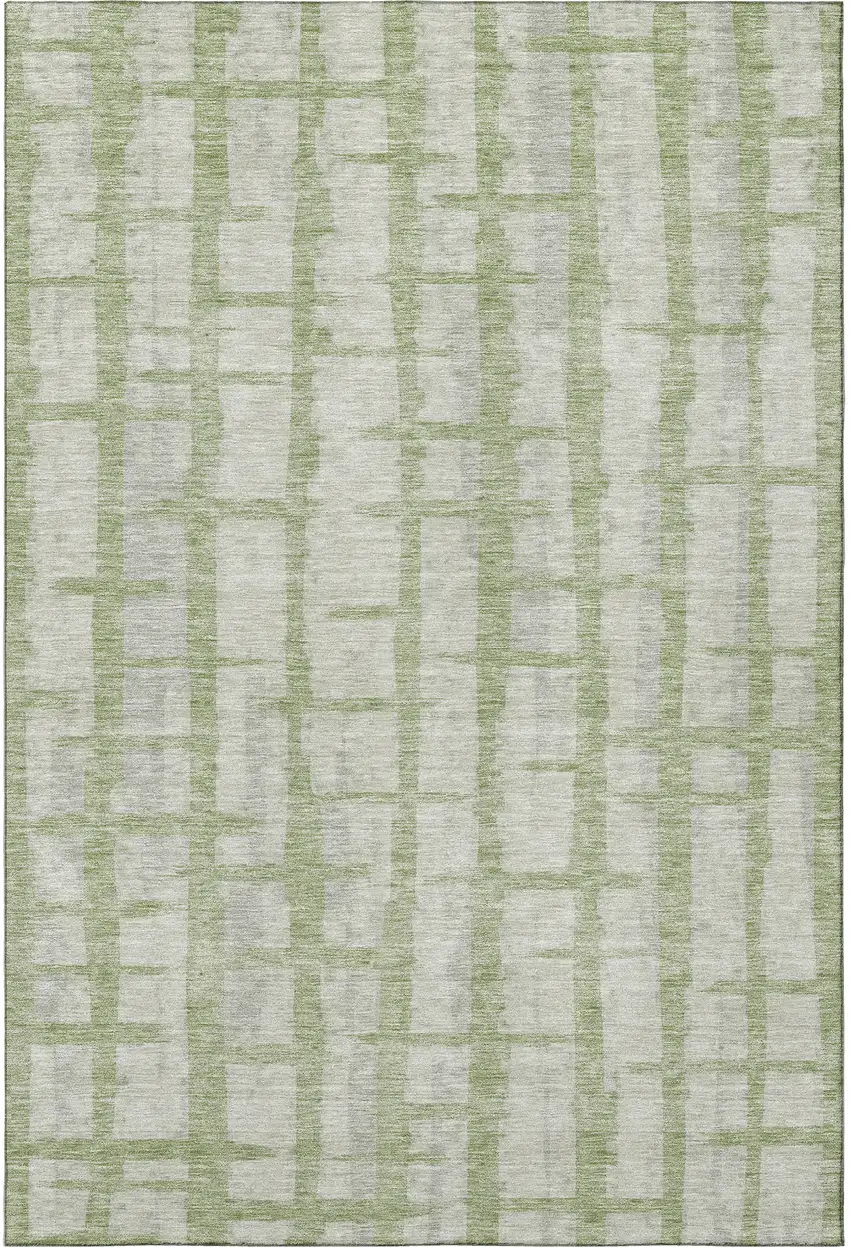 Artichoke Green And Beige Striped Washable Area Rug With UV Protection Photo 4
