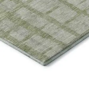 Photo of Artichoke Green And Beige Striped Washable Area Rug With UV Protection