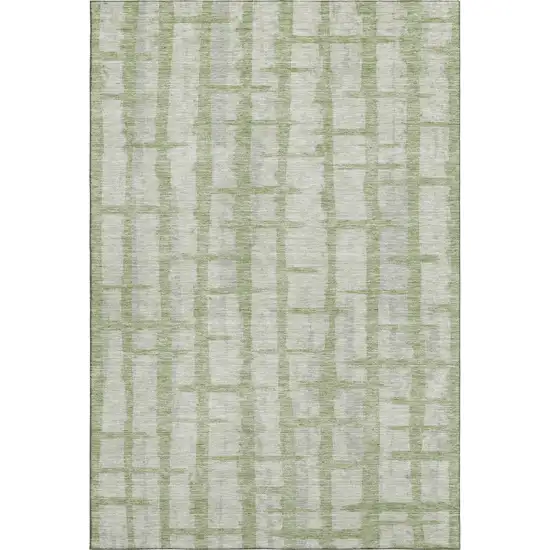 Artichoke Green And Beige Striped Washable Area Rug With UV Protection Photo 1