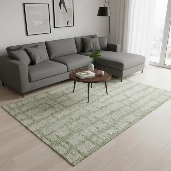 Artichoke Green And Beige Striped Washable Area Rug With UV Protection Photo 2