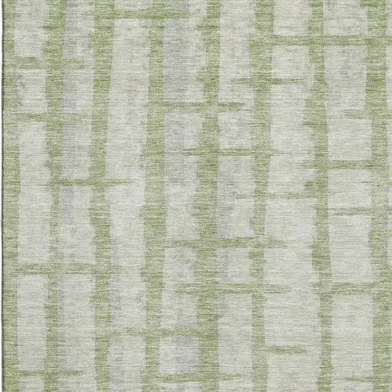 Artichoke Green And Beige Striped Washable Area Rug With UV Protection Photo 3