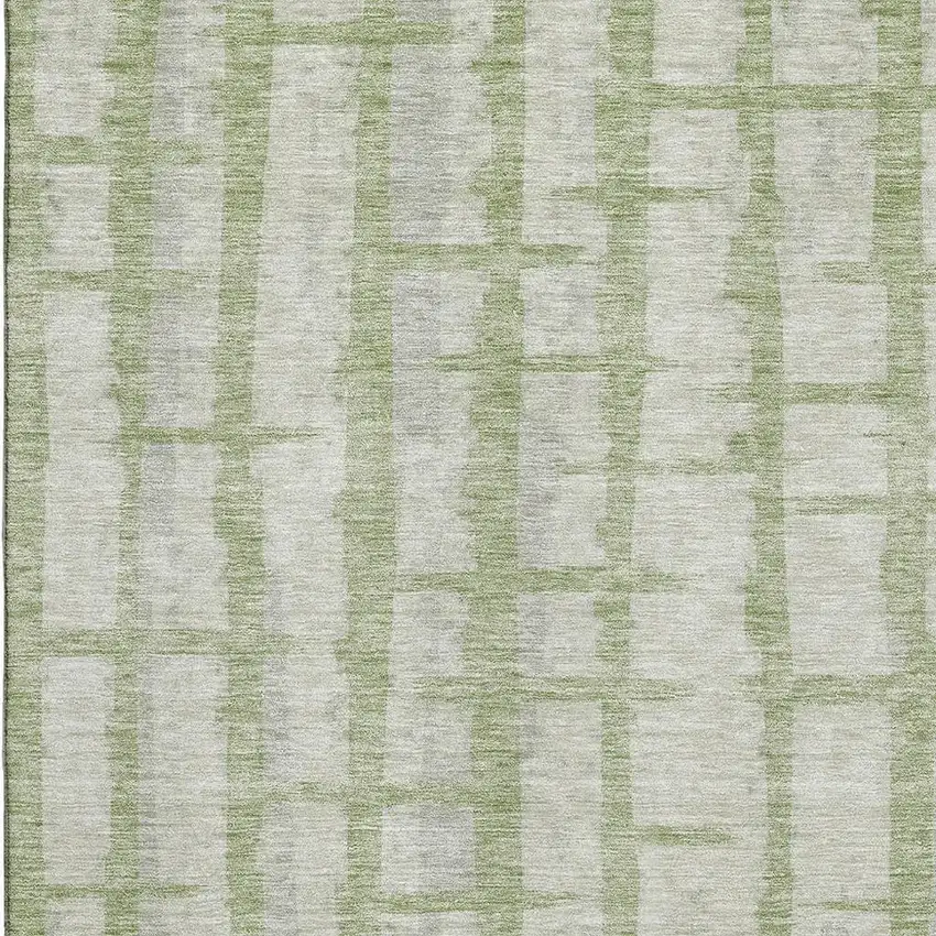 Artichoke Green And Beige Striped Washable Area Rug With UV Protection Photo 3