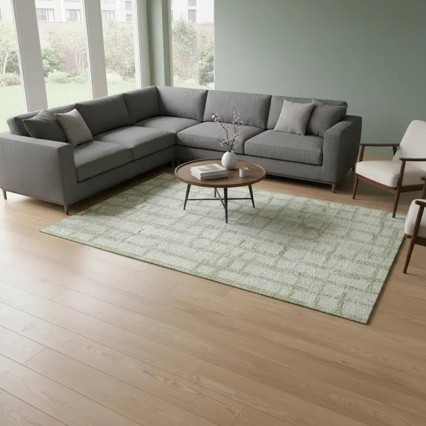 Artichoke Green And Beige Striped Washable Area Rug With UV Protection Photo 2