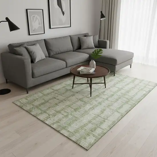 Artichoke Green And Beige Striped Washable Area Rug With UV Protection Photo 2