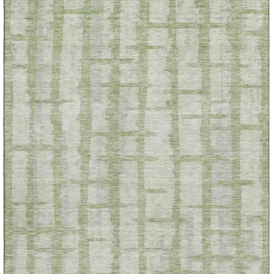Artichoke Green And Beige Striped Washable Area Rug With UV Protection Photo 4