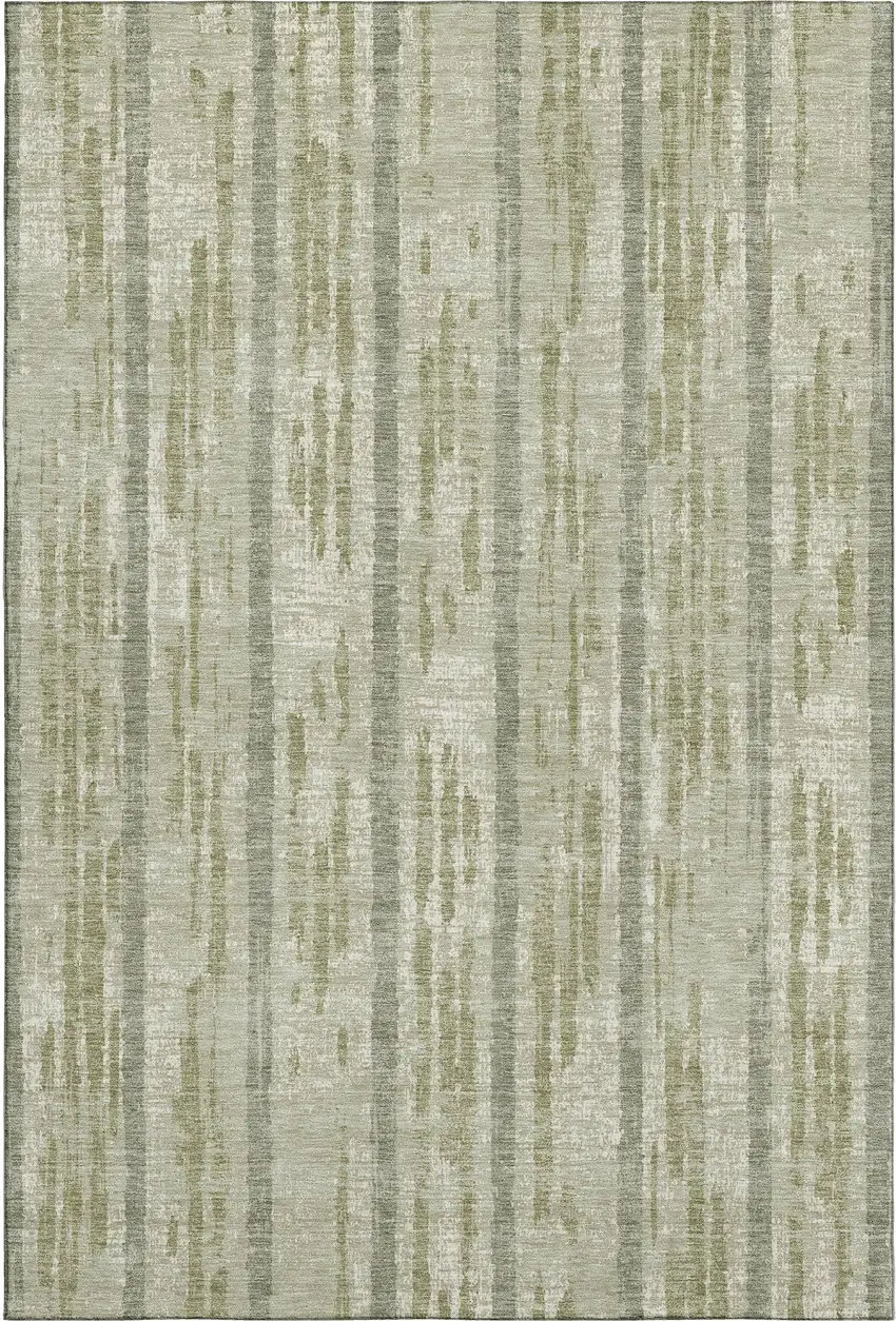 Artichoke Green And Beige Striped Washable Area Rug With UV Protection Photo 3