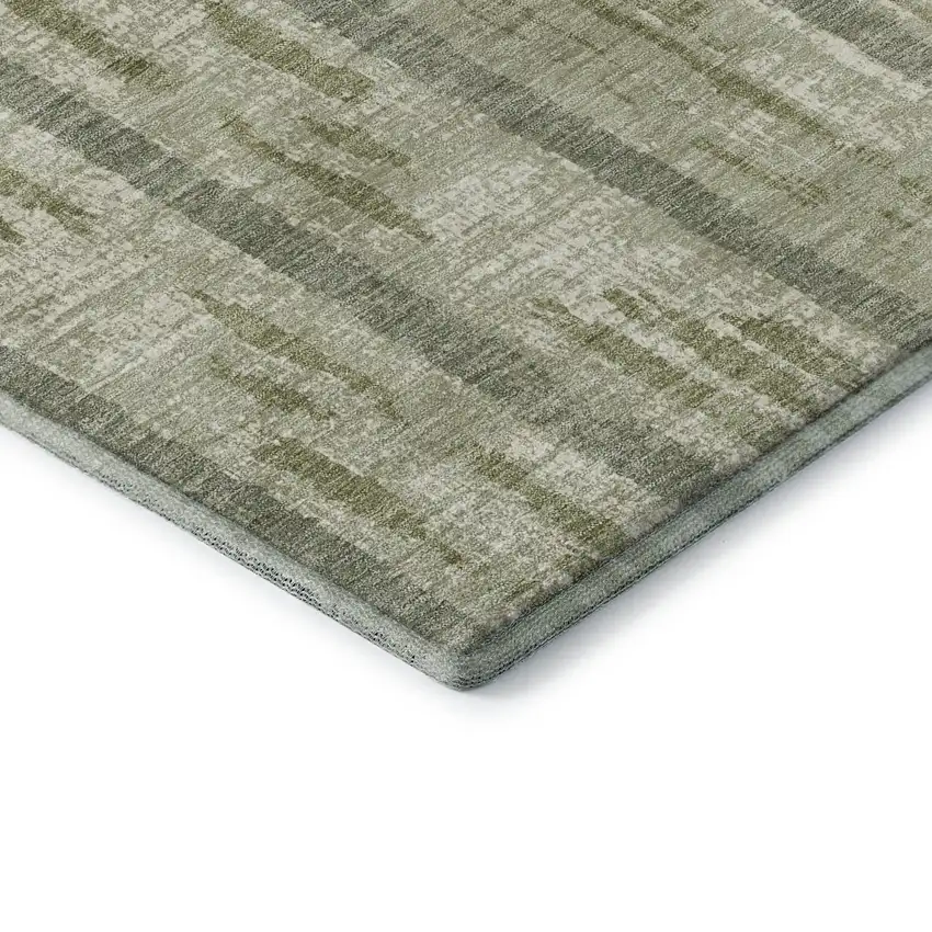 Artichoke Green And Beige Striped Washable Area Rug With UV Protection Photo 5