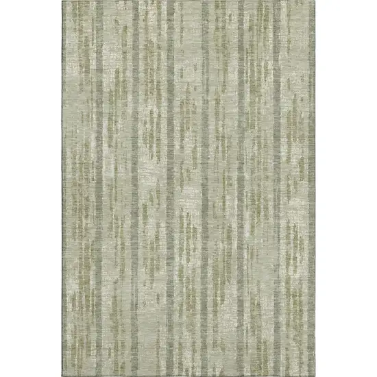 Artichoke Green And Beige Striped Washable Area Rug With UV Protection Photo 3