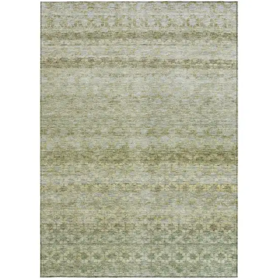 Artichoke Green And Beige Striped Washable Indoor Outdoor Area Rug Photo 7