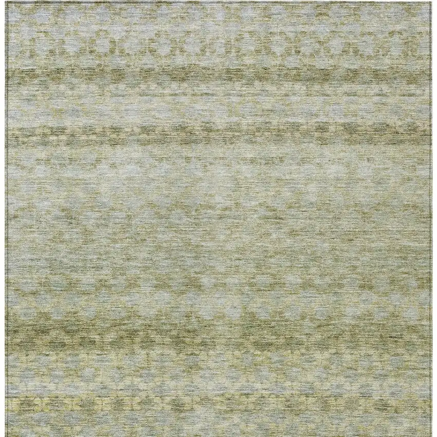 Artichoke Green And Beige Striped Washable Indoor Outdoor Area Rug Photo 6