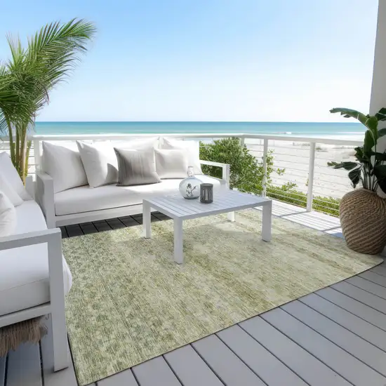 Artichoke Green And Beige Striped Washable Indoor Outdoor Area Rug Photo 8