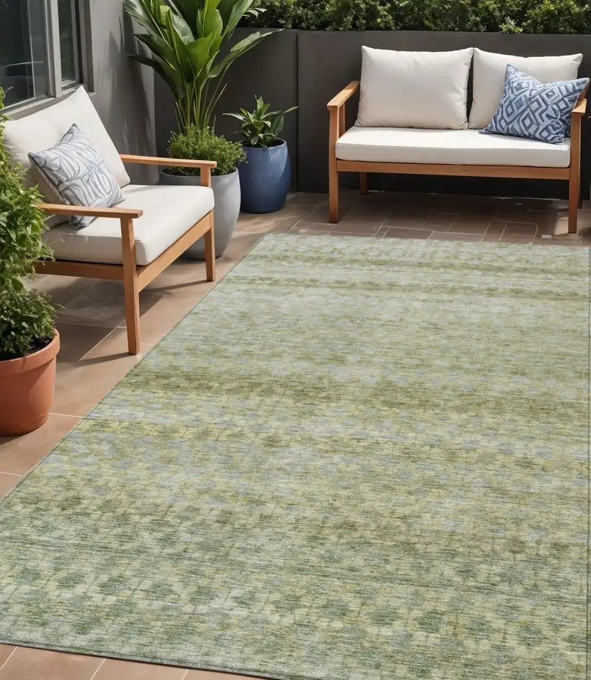 Artichoke Green And Beige Striped Washable Indoor Outdoor Area Rug Photo 1