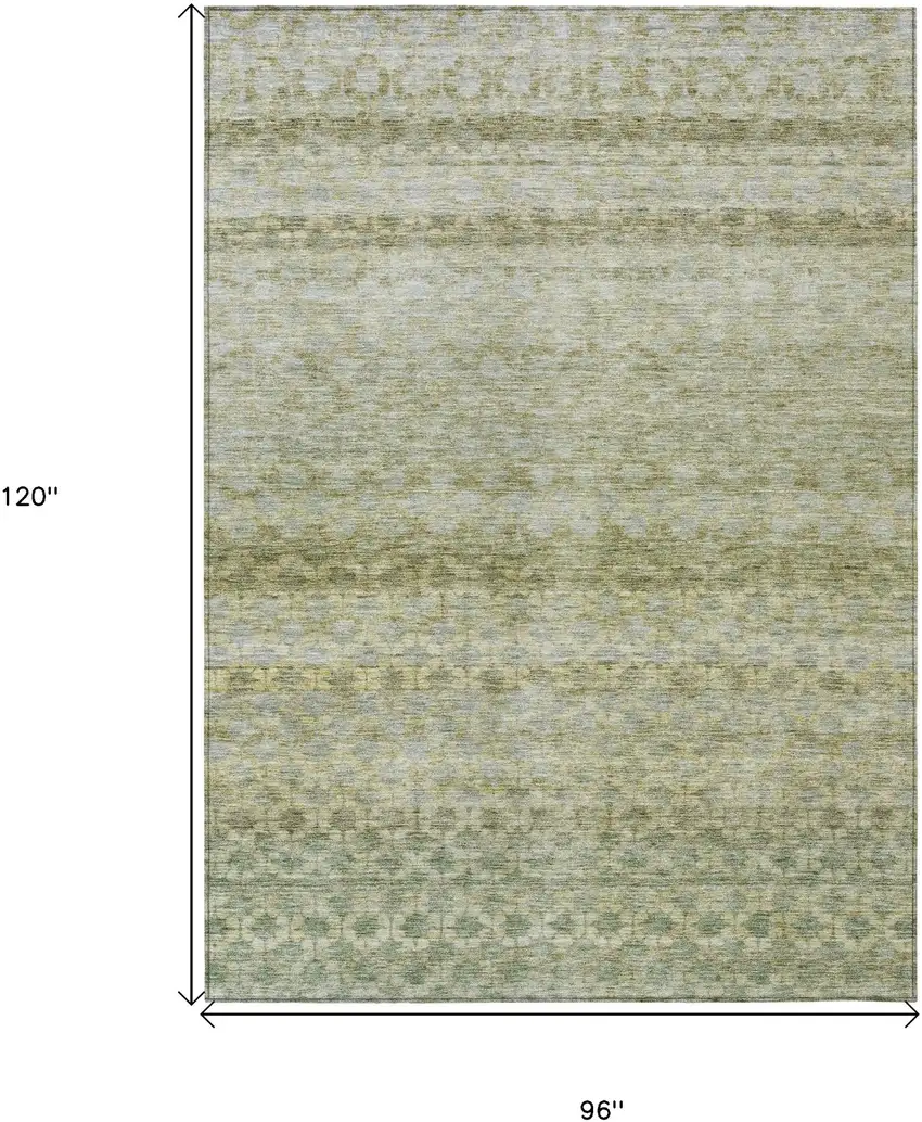 Artichoke Green And Beige Striped Washable Indoor Outdoor Area Rug Photo 3