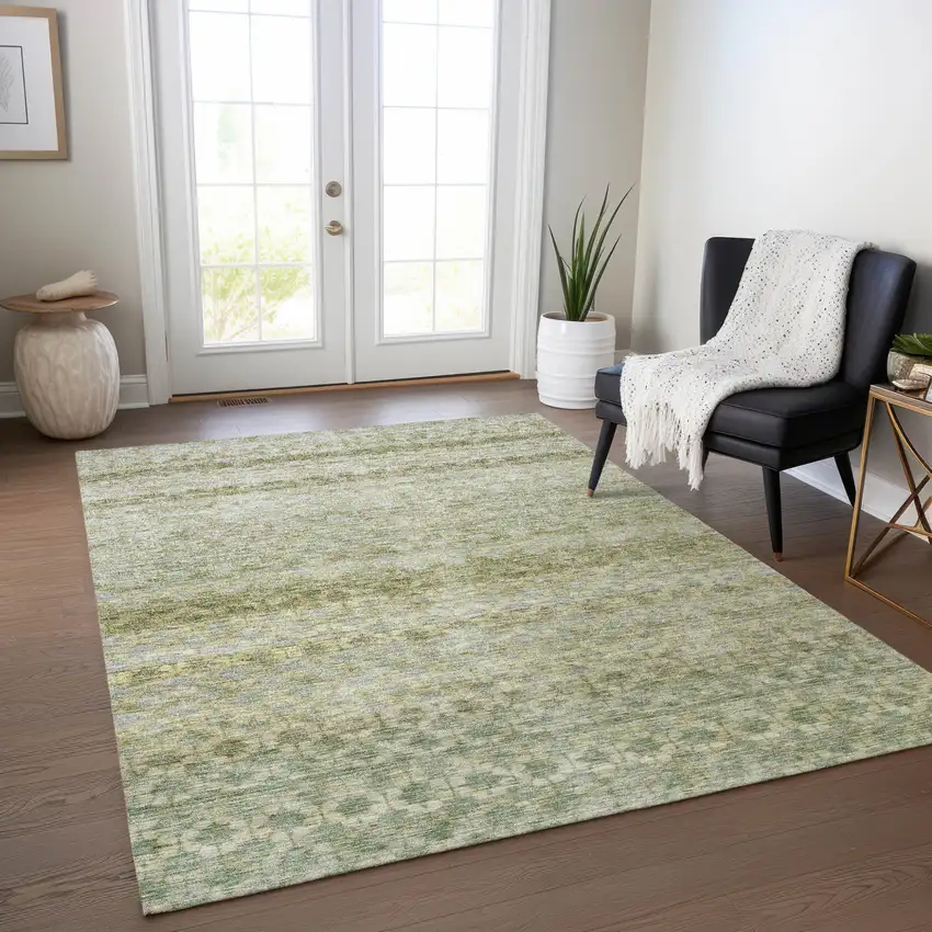Artichoke Green And Beige Striped Washable Indoor Outdoor Area Rug Photo 9