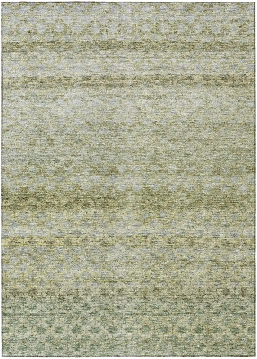 Artichoke Green And Beige Striped Washable Indoor Outdoor Area Rug Photo 2