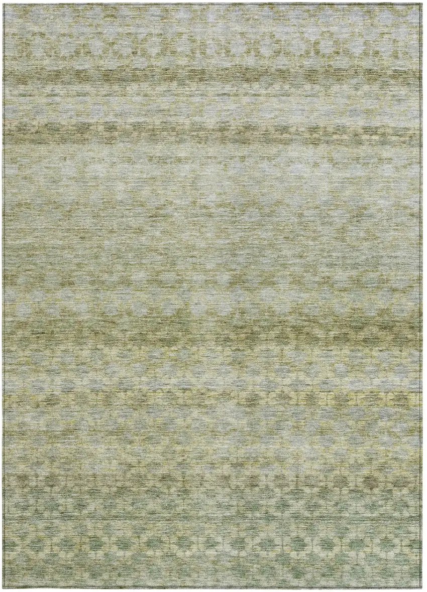 Artichoke Green And Beige Striped Washable Indoor Outdoor Area Rug Photo 7