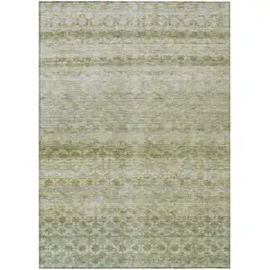 Photo of Artichoke Green And Beige Striped Washable Indoor Outdoor Area Rug