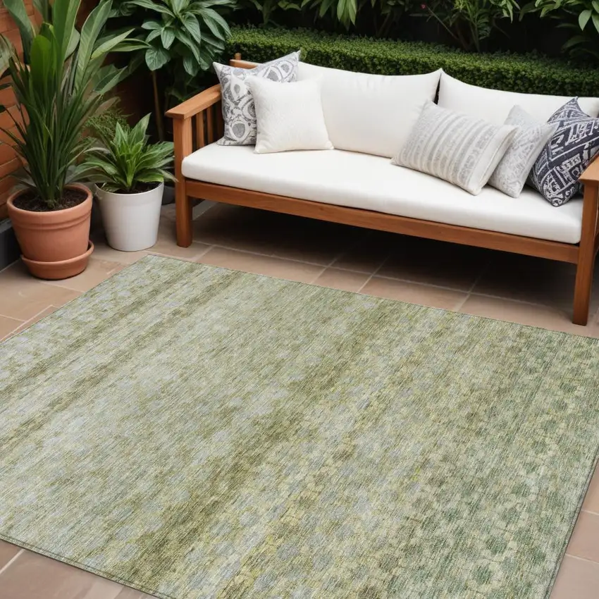 Artichoke Green And Beige Striped Washable Indoor Outdoor Area Rug Photo 1