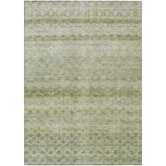 Artichoke Green And Beige Striped Washable Indoor Outdoor Area Rug Photo 2