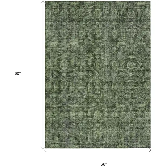 Artichoke Green And Black Damask Washable Indoor Outdoor Area Rug Photo 7