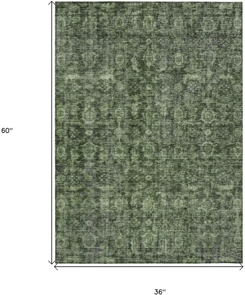 Artichoke Green And Black Damask Washable Indoor Outdoor Area Rug Photo 7