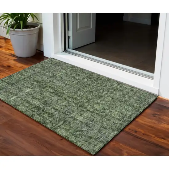 Artichoke Green And Black Damask Washable Indoor Outdoor Area Rug Photo 1