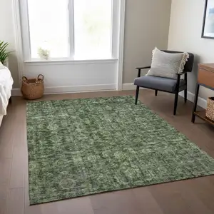 Photo of Artichoke Green And Black Damask Washable Indoor Outdoor Area Rug