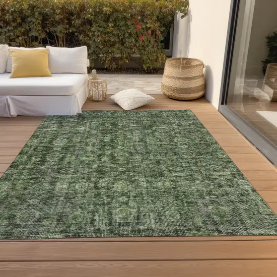Artichoke Green And Black Damask Washable Indoor Outdoor Area Rug Photo 9