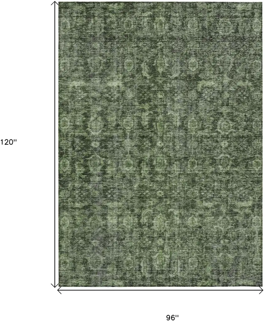 Artichoke Green And Black Damask Washable Indoor Outdoor Area Rug Photo 6