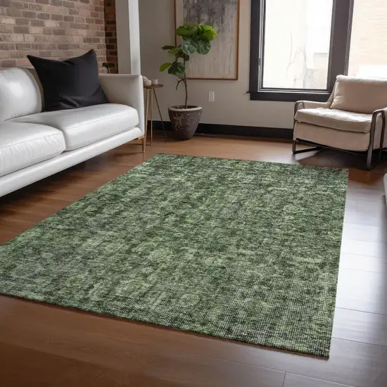 Artichoke Green And Black Damask Washable Indoor Outdoor Area Rug Photo 7