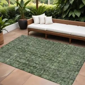 Photo of Artichoke Green And Black Damask Washable Indoor Outdoor Area Rug