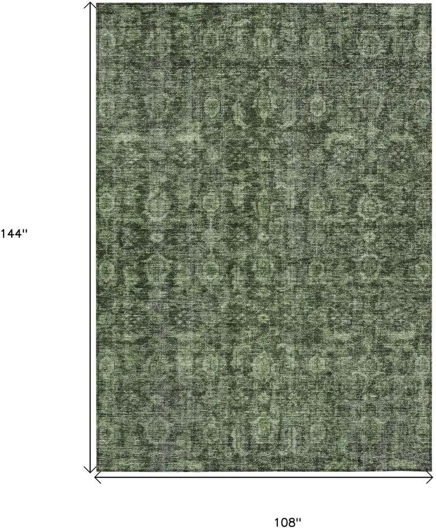 Artichoke Green And Black Damask Washable Indoor Outdoor Area Rug Photo 7