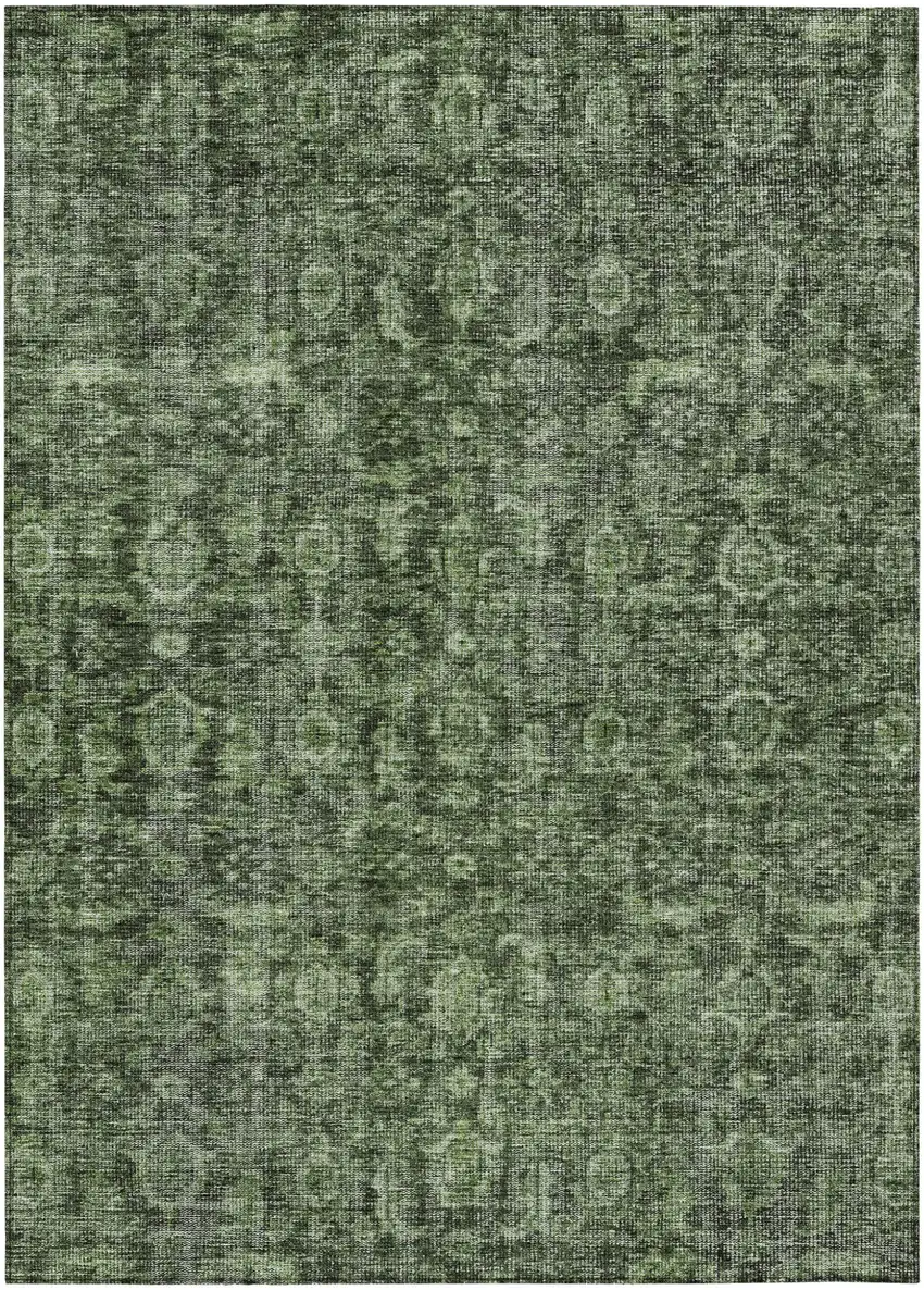 Artichoke Green And Black Damask Washable Indoor Outdoor Area Rug Photo 2