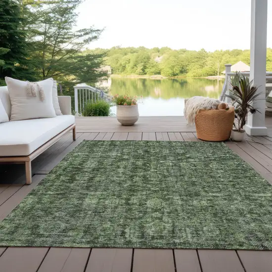 Artichoke Green And Black Damask Washable Indoor Outdoor Area Rug Photo 7