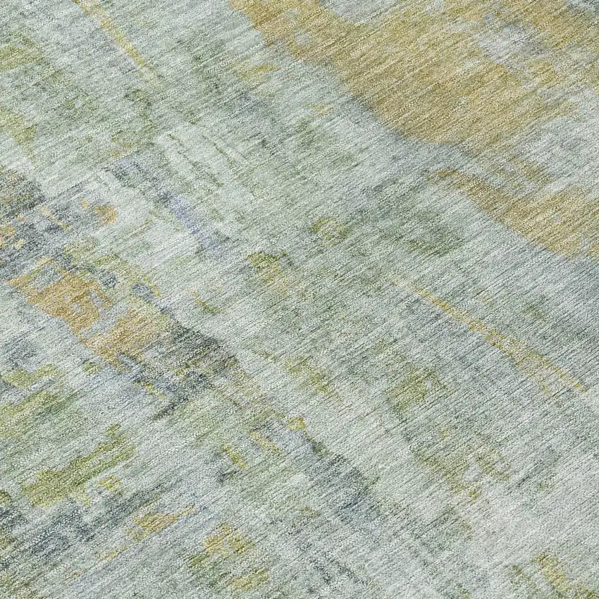 Artichoke Green And Blue Abstract Washable Indoor Outdoor Area Rug Photo 7