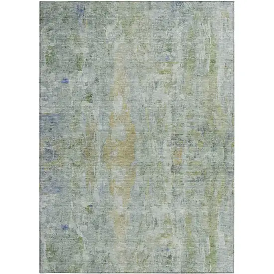 Artichoke Green And Blue Abstract Washable Indoor Outdoor Area Rug Photo 4