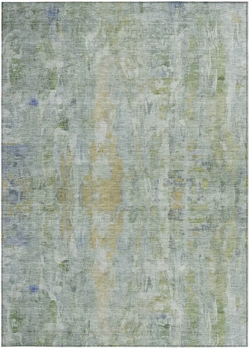 Artichoke Green And Blue Abstract Washable Indoor Outdoor Area Rug Photo 4