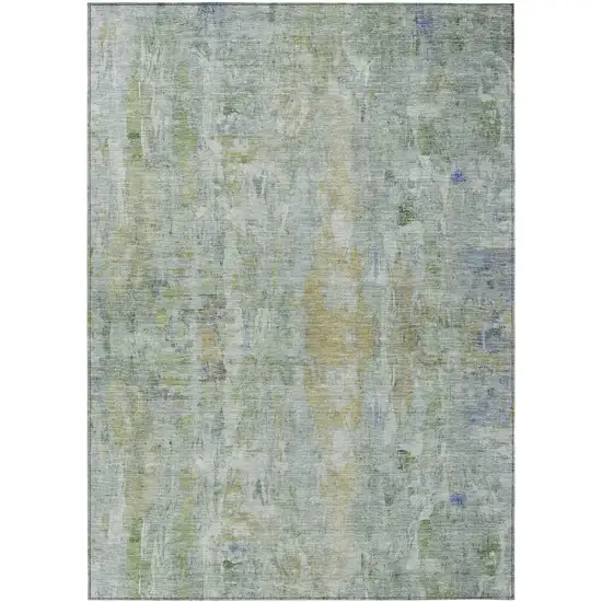 Artichoke Green And Blue Abstract Washable Indoor Outdoor Area Rug Photo 2