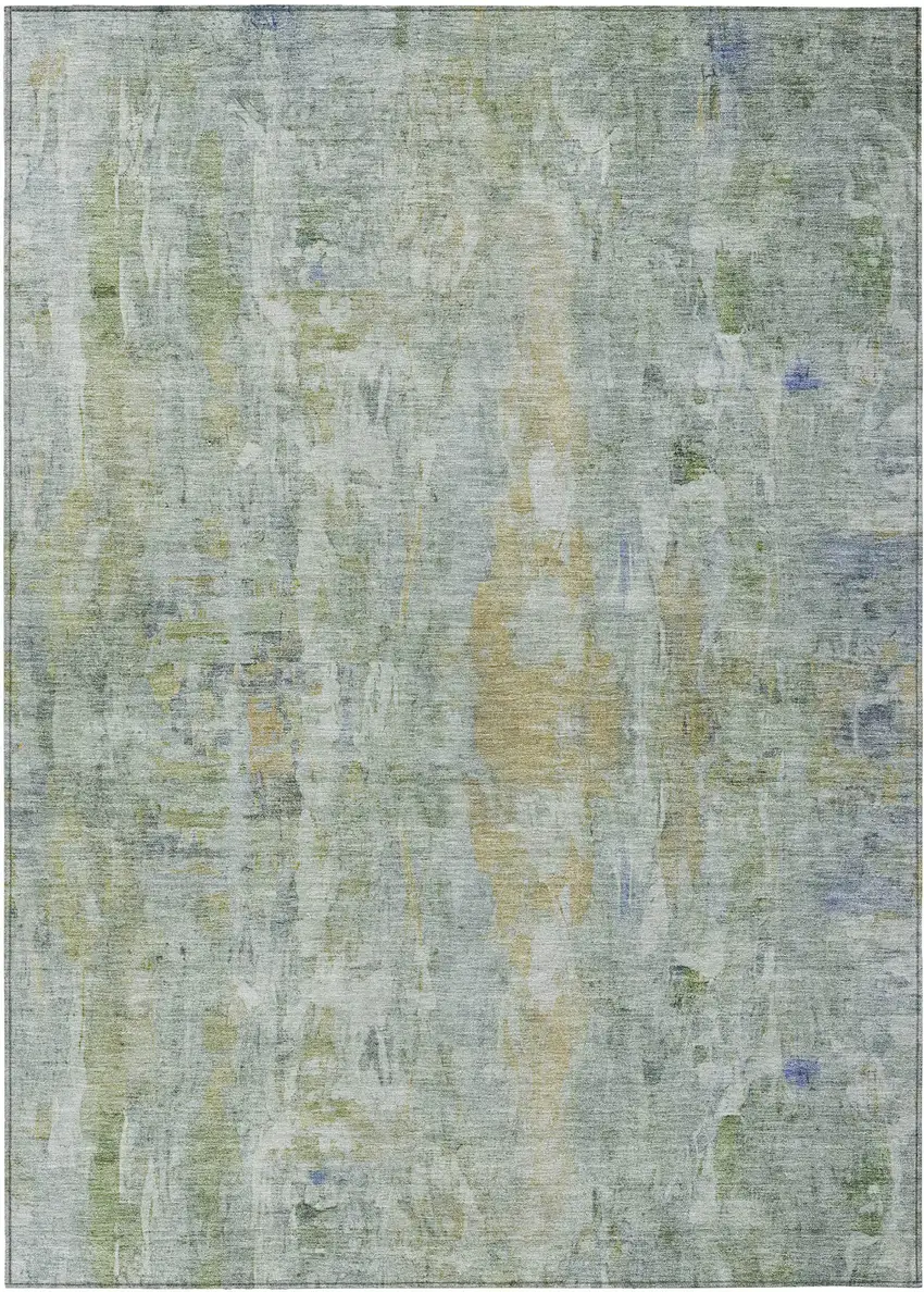Artichoke Green And Blue Abstract Washable Indoor Outdoor Area Rug Photo 2