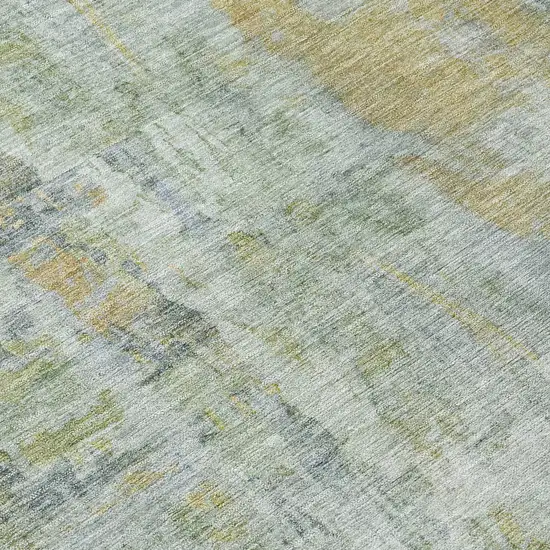 Artichoke Green And Blue Abstract Washable Indoor Outdoor Area Rug Photo 6