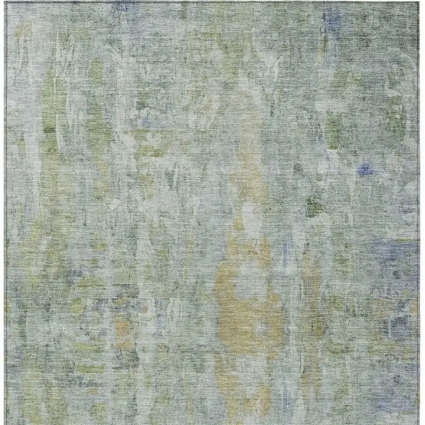 Artichoke Green And Blue Abstract Washable Indoor Outdoor Area Rug Photo 6