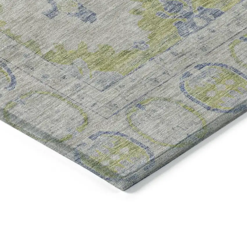 Artichoke Green And Blue Damask Washable Indoor Outdoor Area Rug Photo 8