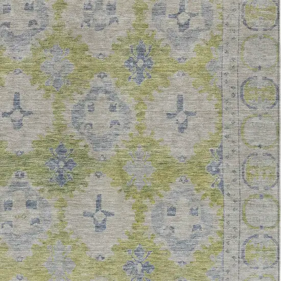 Artichoke Green And Blue Damask Washable Indoor Outdoor Area Rug Photo 6
