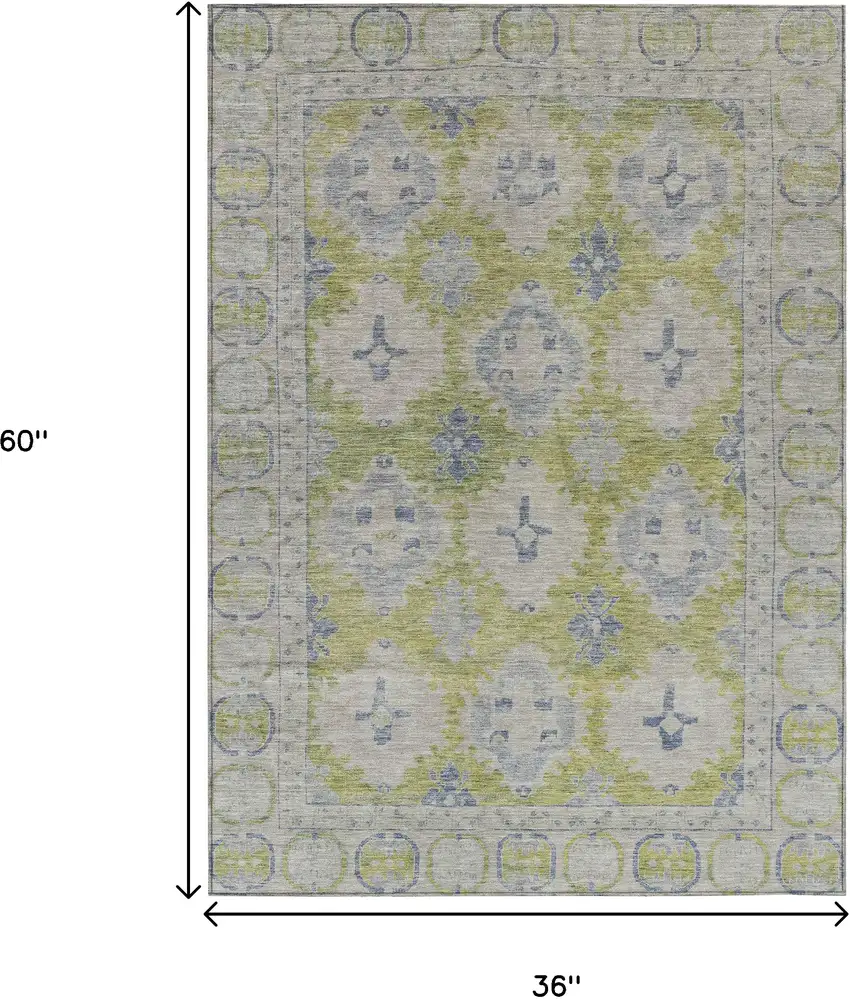 Artichoke Green And Blue Damask Washable Indoor Outdoor Area Rug Photo 9