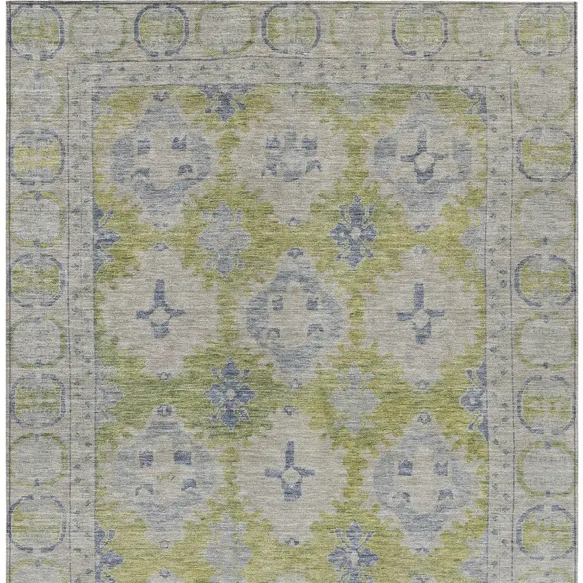 Artichoke Green And Blue Damask Washable Indoor Outdoor Area Rug Photo 7