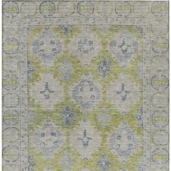Artichoke Green And Blue Damask Washable Indoor Outdoor Area Rug Photo 7