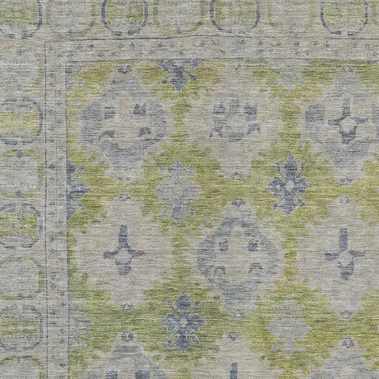 Artichoke Green And Blue Damask Washable Indoor Outdoor Area Rug Photo 4