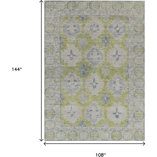 Artichoke Green And Blue Damask Washable Indoor Outdoor Area Rug Photo 9
