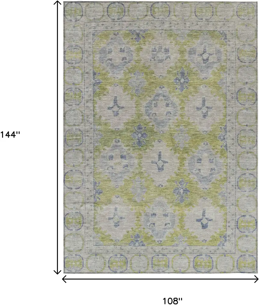 Artichoke Green And Blue Damask Washable Indoor Outdoor Area Rug Photo 9